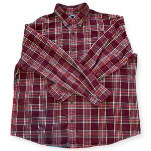 Lands'‎ End Flannel Shirt Men's XL Plaid Long Sleeve Button Down Cotton Burgundy